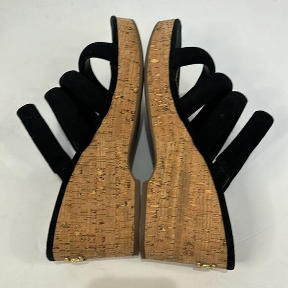 Sam Edelman Yuki Black Suede Cork Platform Wedge Sandals Puffy Straps Size 10 - Picture 5 of 8